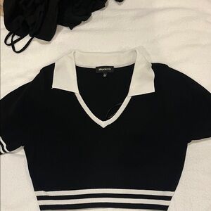 36 Point 5 Black and White V-Neck Crop Top